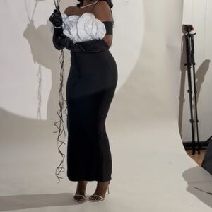 Fashion Nova Black Maxi Dress with White Floral Accents